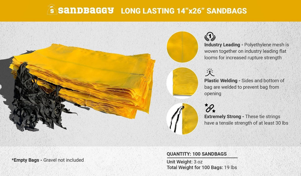 100 Pack of Long Lasting 14" x 26" Polyethylene Sandbags