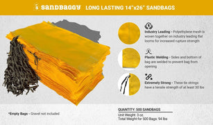 500 Pack of Long Lasting 14" x 26" Polyethylene Sandbags