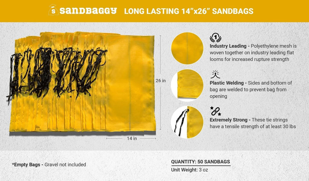 50 Pack of Long Lasting 14" x 26" Polyethylene Sandbags