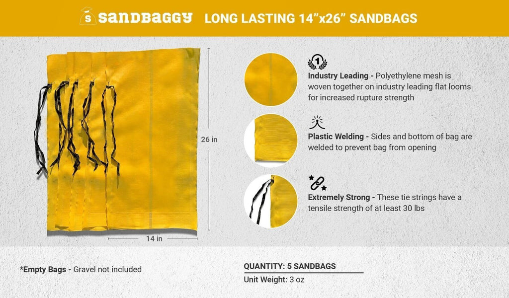 5 Pack of Long Lasting 14" x 26" Polyethylene Sandbags