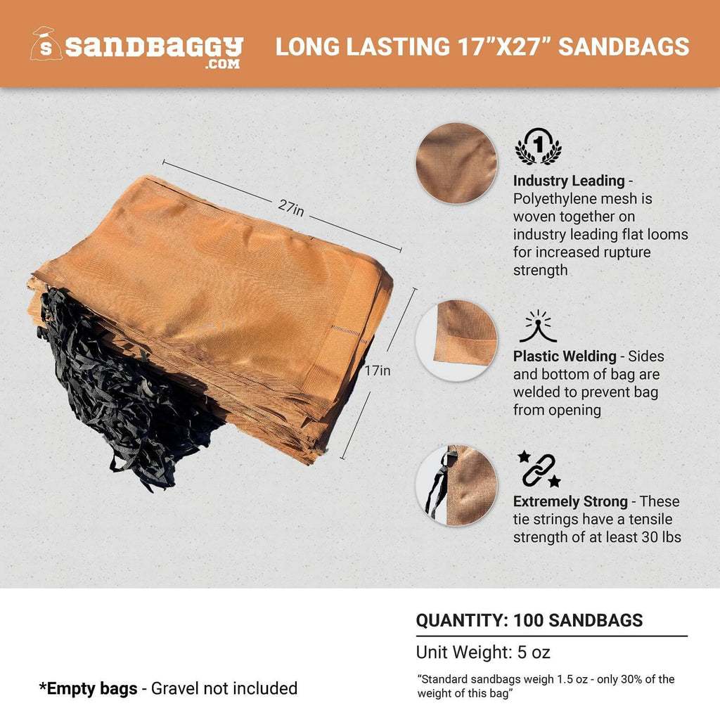 Sandbaggy Empty Polyethylene Sandbags are long lasting and heavy duty (100 Pack)