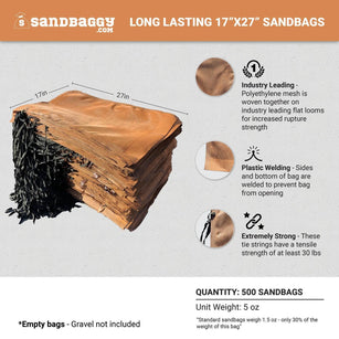 Sandbaggy Empty Polyethylene Sandbags are long lasting and heavy duty (500 Pack)