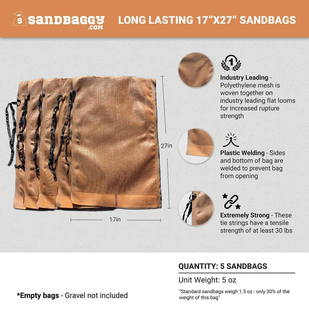Sandbaggy Empty Polyethylene Sandbags are long lasting and heavy duty (5 Pack)