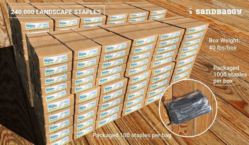 Bulk 11 gauge galvanized steel landscape staples (Sandbaggy): 240,000 staples