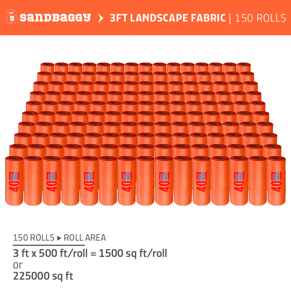3 ft x 500 ft orange weed barrier fabric rolls in bulk (150 rolls - 225000 sq ft)