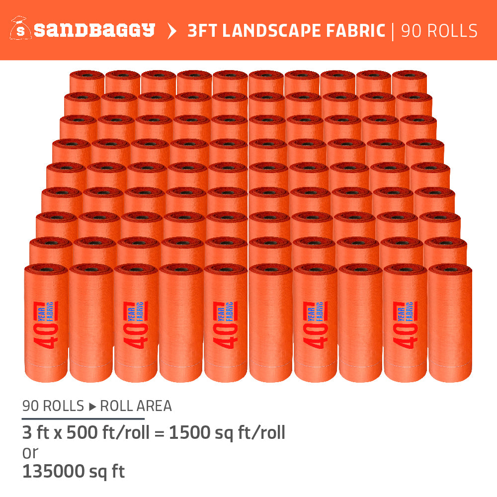 3 ft x 500 ft orange weed barrier fabric rolls for sale (90 rolls - 135000 sq ft)