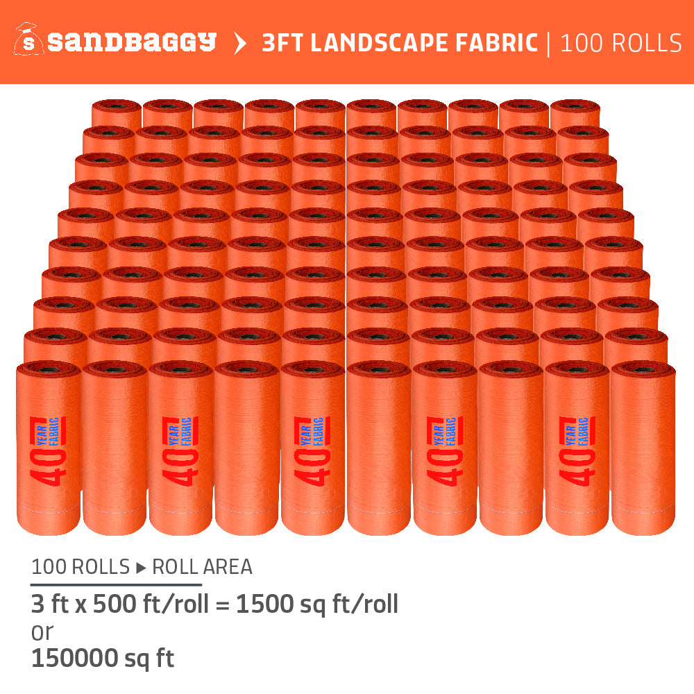 3 ft x 500 ft orange weed barrier fabric rolls for sale (100 rolls - 150000 sq ft)