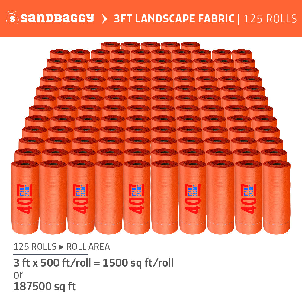 3 ft x 500 ft orange weed barrier fabric rolls for sale (125 rolls - 187500 sq ft)