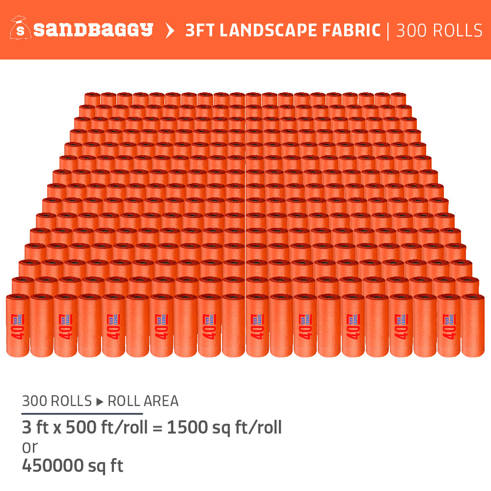 3 ft x 500 ft orange weed barrier fabric rolls in bulk (300 rolls - 450000 sq ft)