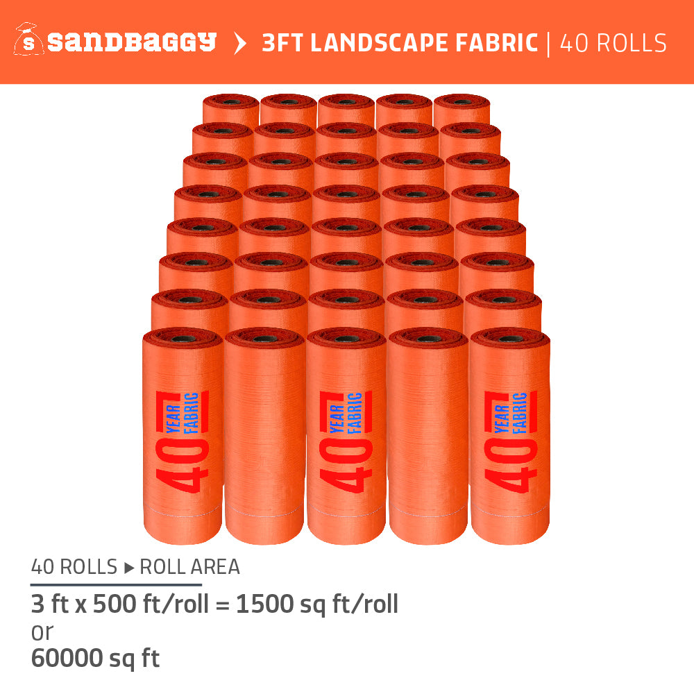 3 ft x 500 ft orange weed barrier fabric for sale (40 rolls - 60000 sq ft)