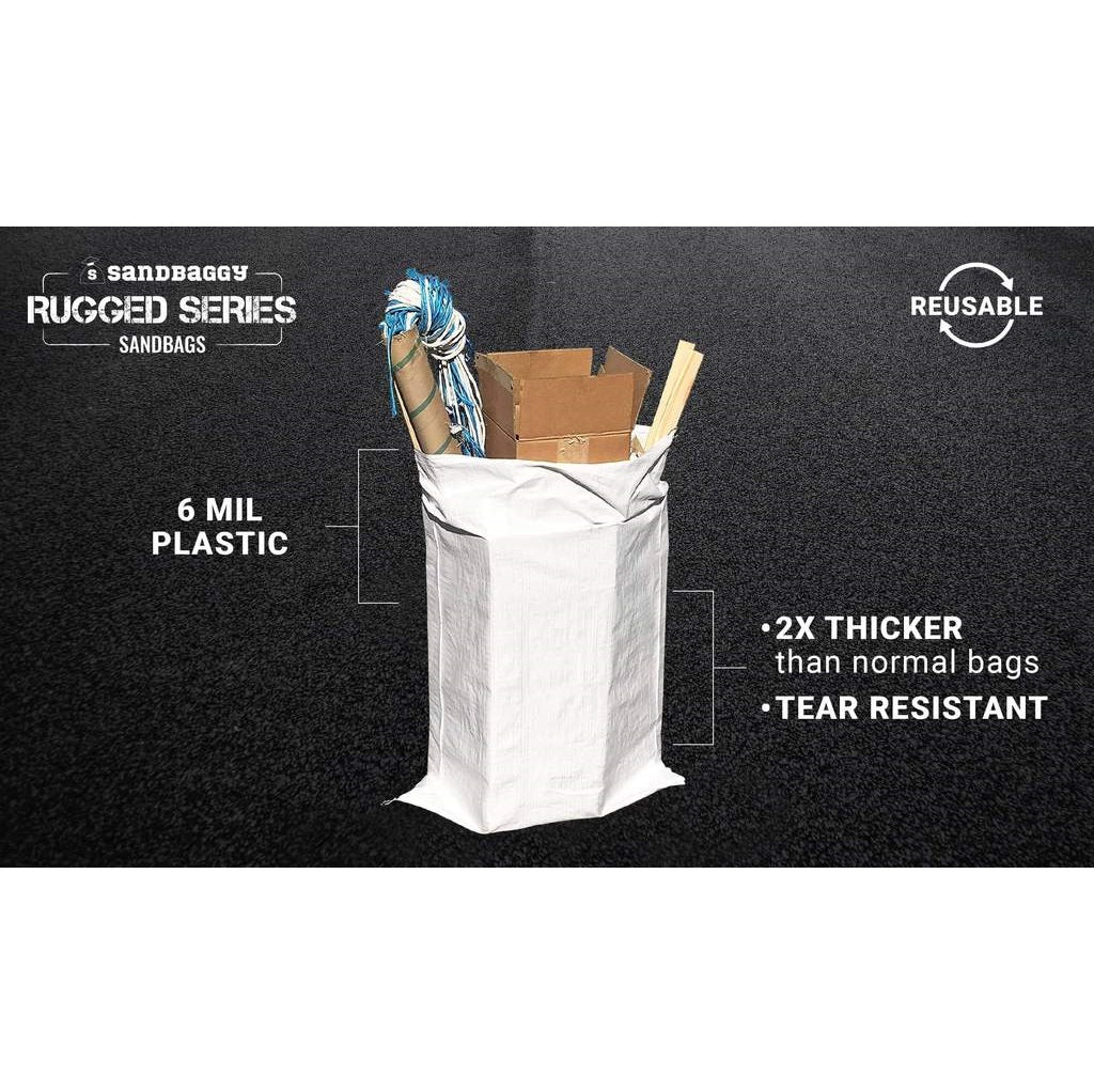 Sandbaggy Rugged Series Sandbags: 31x45 sandbags: 6 mil plastic, 2x thicker than normal bags, tear resistant