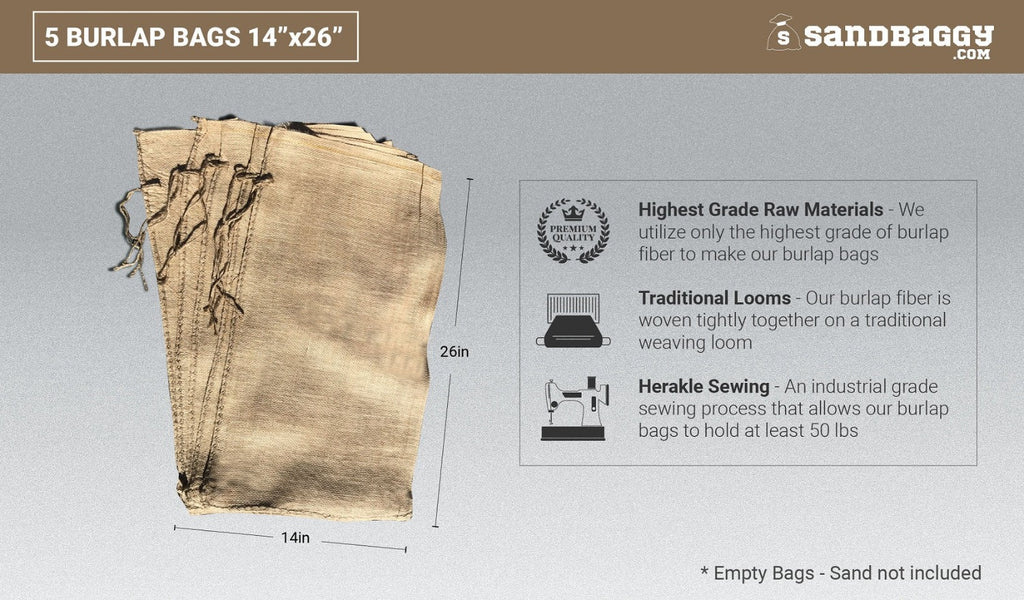 5 burlap bags 14x26: highest grade raw materials, traditional looms, herakle sewing