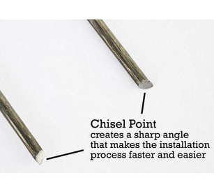 Chisel Point: creates a sharp angle that makes the installation process faster and easier