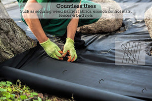 Large landscape staples for installing landscape fabric in softer soils