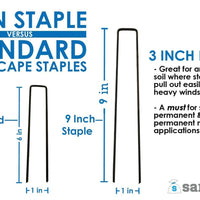 Longer 9" Landscape Staples are better for areas with heavy winds.
