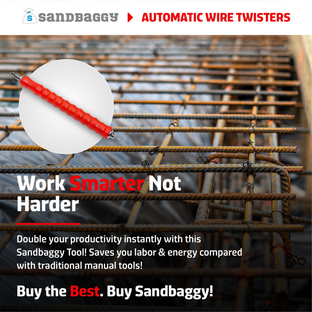 Sandbaggy Automatic Rebar Wire Tie Twister Tool | Ties Rebar 2X Faster Than Manual Tool