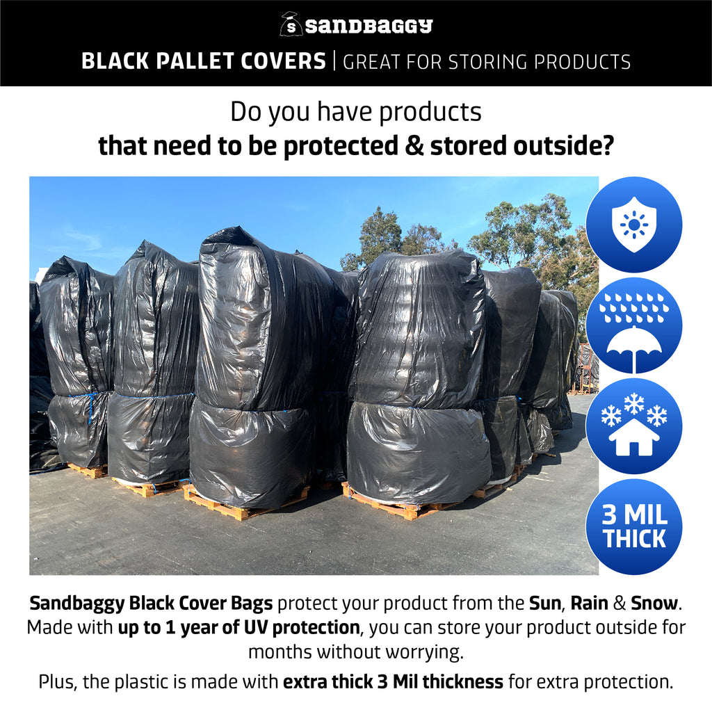 Sandbaggy Black Pallet Covers | Made in USA | Fits EXTRA LARGE Pallets Up to 55" x 55" x 100" | Built w/ UV | 1.5 Mil or 3 Mil Thick