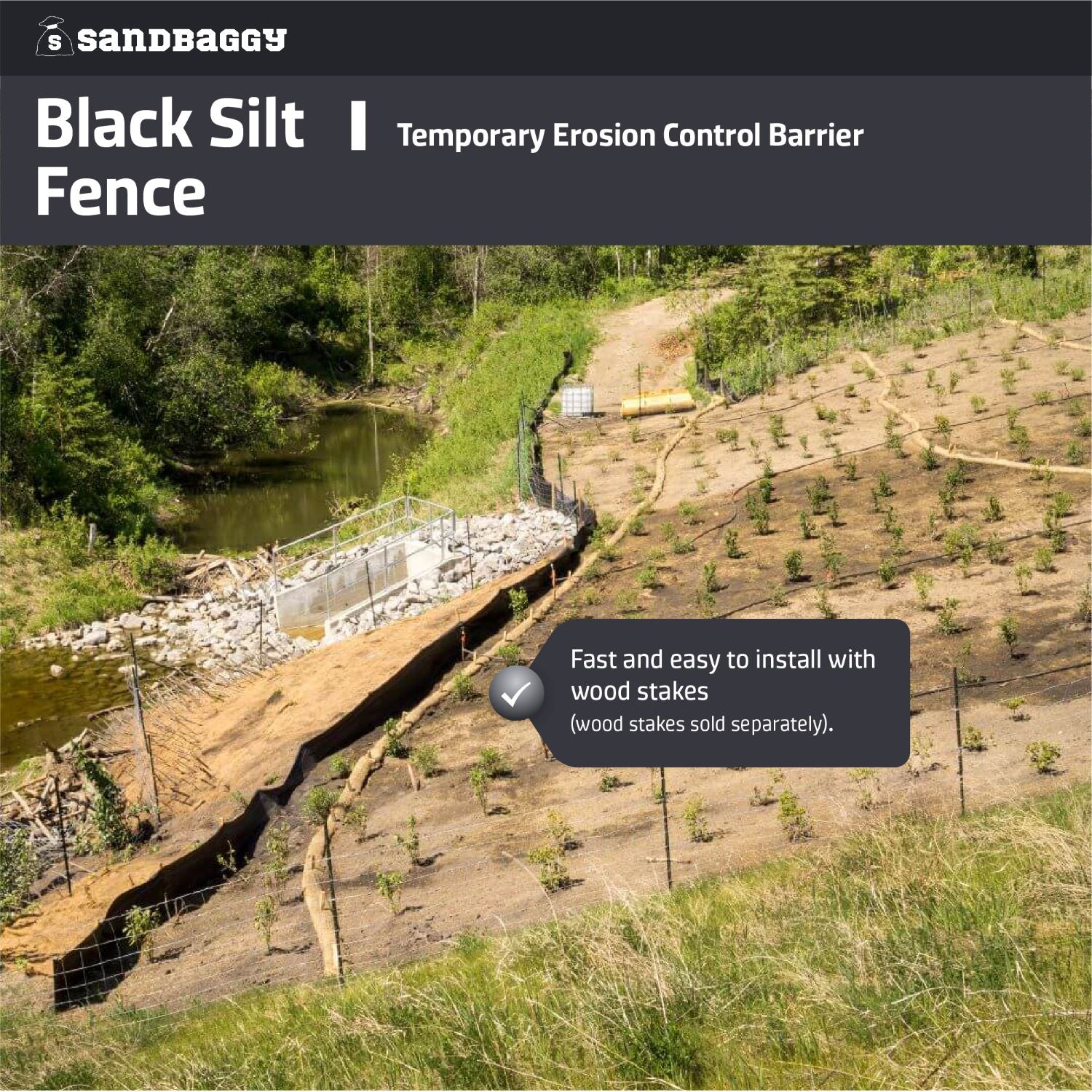 3 ft Silt Fence Fabric Rolls - Sediment and Erosion Control (Black)