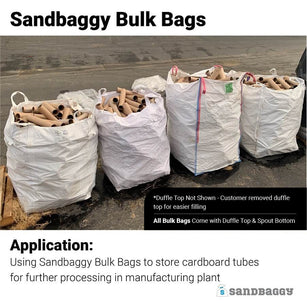 Sandbaggy Bulk Bags Application: Using Sandbaggy Bulk Bags to store cardboard tubes for further processing in manufacturing plant