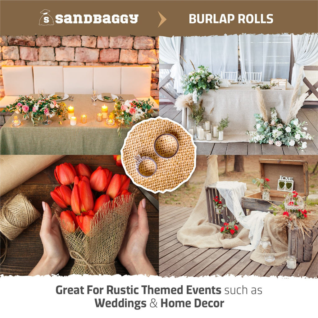 Burlap Rolls used for rustic themed events, weddings, and home decor.