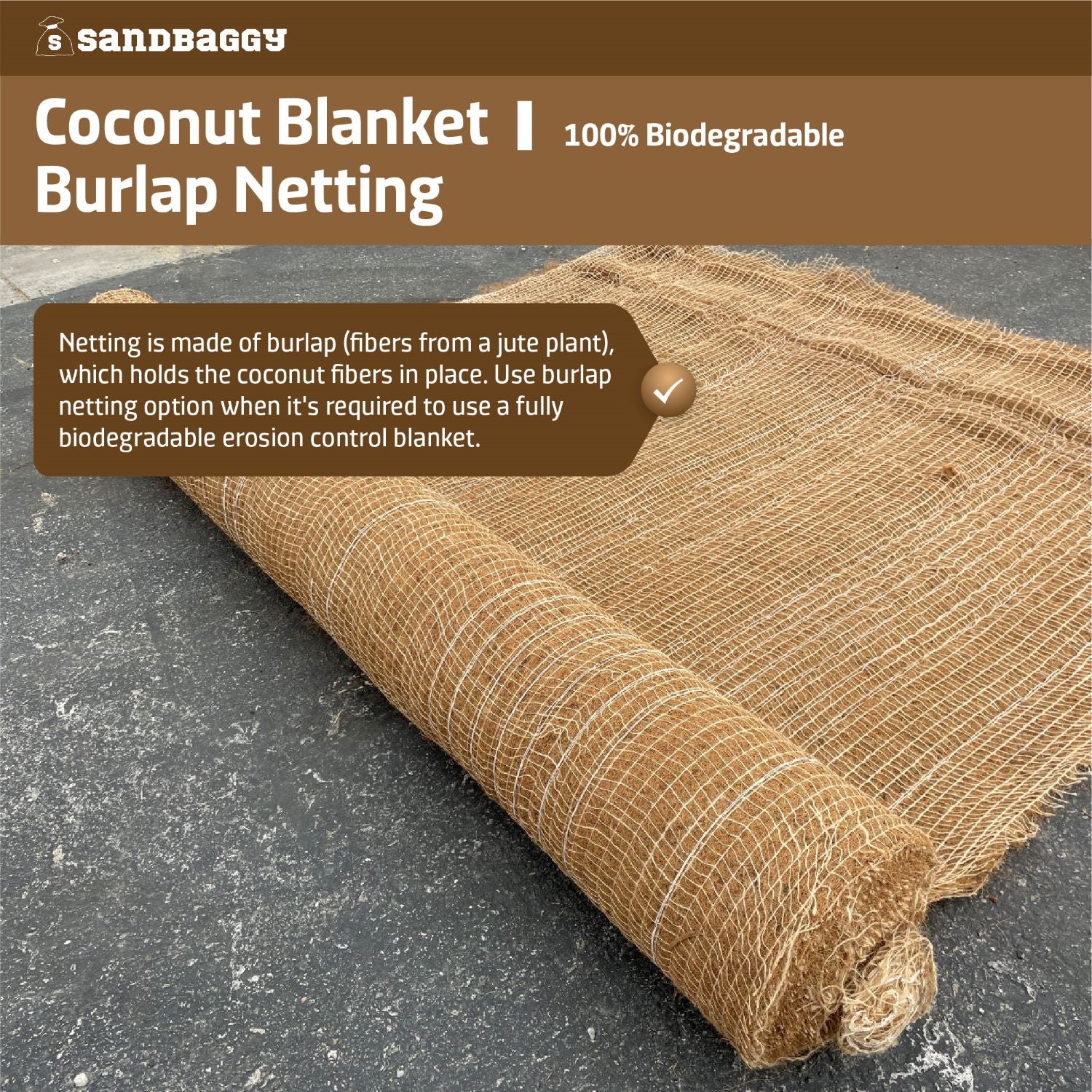 Coconut Blanket - Erosion Control (Biodegradable) - Steep Slopes (1:1) -  Lasts 2-5 yr (3.75 ft x 120 ft)