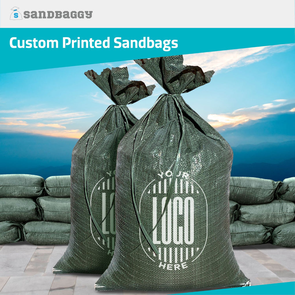 Green custom polypropylene sandbags for flooding with logo