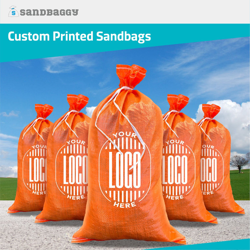Get Orange Sandbags for construction sites with logo imprinted