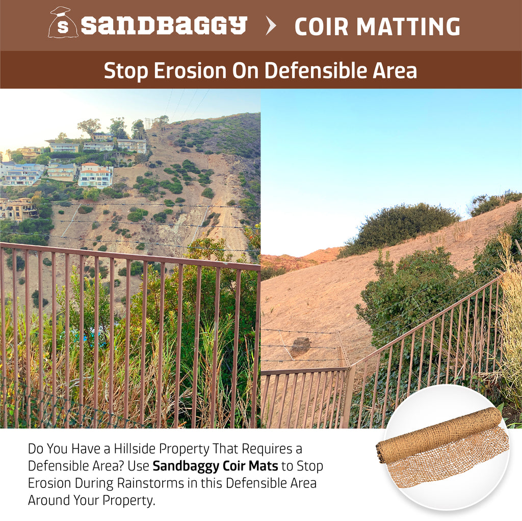coir matting for erosion control and flooding in defensible area around home