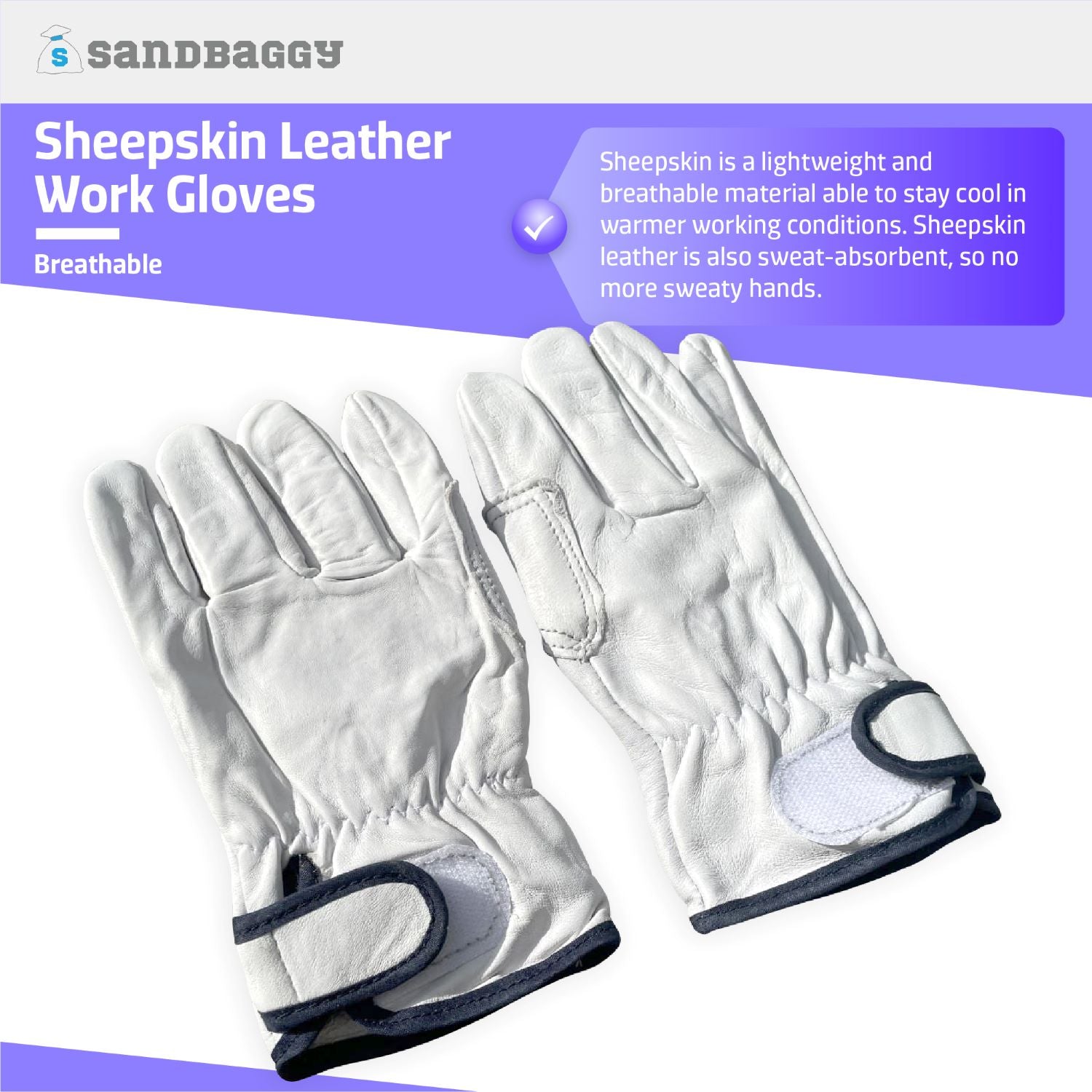 Sheepskin Leather Work Gloves - Soft & Heavy Duty - Sandbaggy