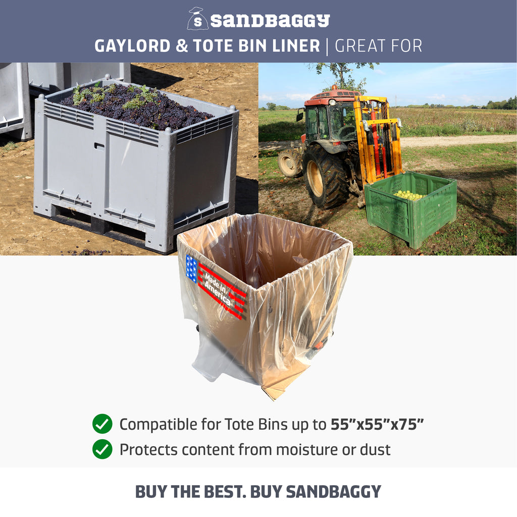 Sandbaggy Gaylord & Tote Bin Liners | Made in USA | Liners Fits Boxes Up to 55" x 55" x 75" | Built w/ 1 Month UV