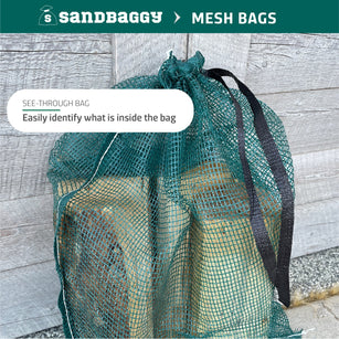 Green netted mesh produce bags