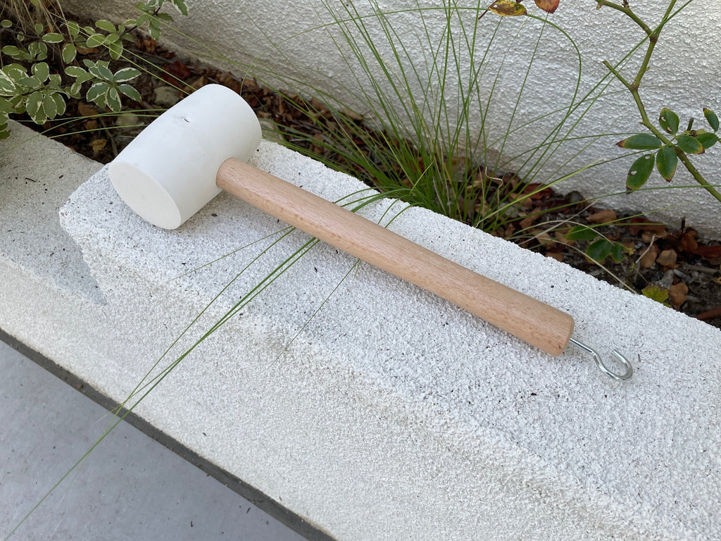 14" white rubber mallet with wood handle