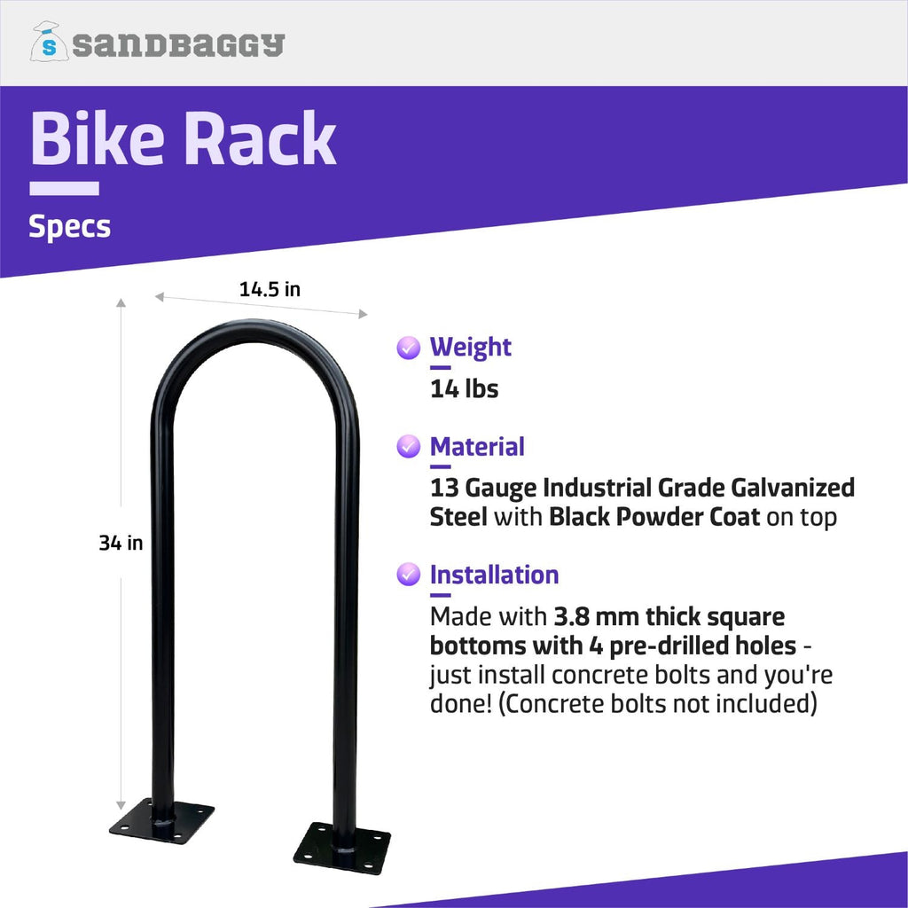 External Bike Racks Outdoor Bike Rack | U Bike Rack, In Ground, Commercial (Black) - Sandbaggy