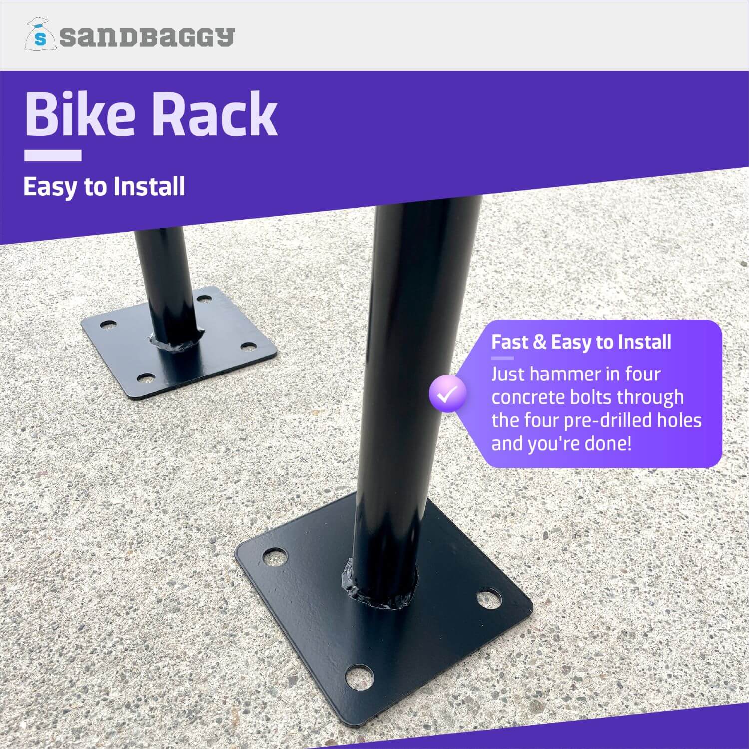 Outdoor Bike Rack | U Bike Rack, In Ground, Commercial (Black) - Sandbaggy