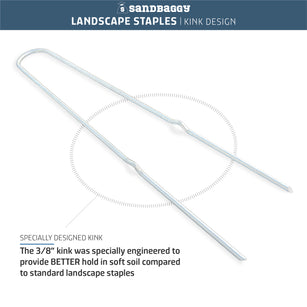 Sandbaggy 12-Inch Kink Landscape Staples | 3/8" Kink Creates Better Hold In Soil | 8 Gauge Garden Stake