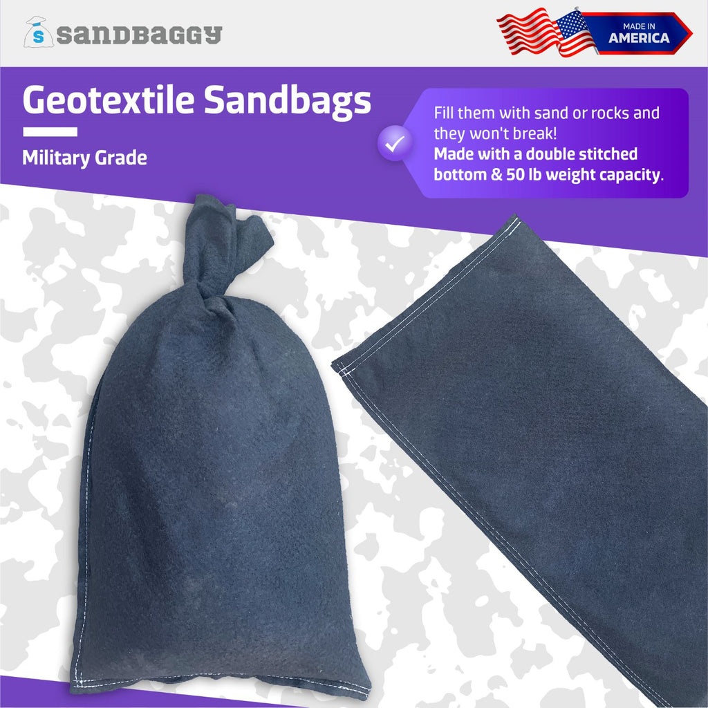 Military Grade Geotextile Sandbags for rocks and gravel (50 lb. weight capacity)