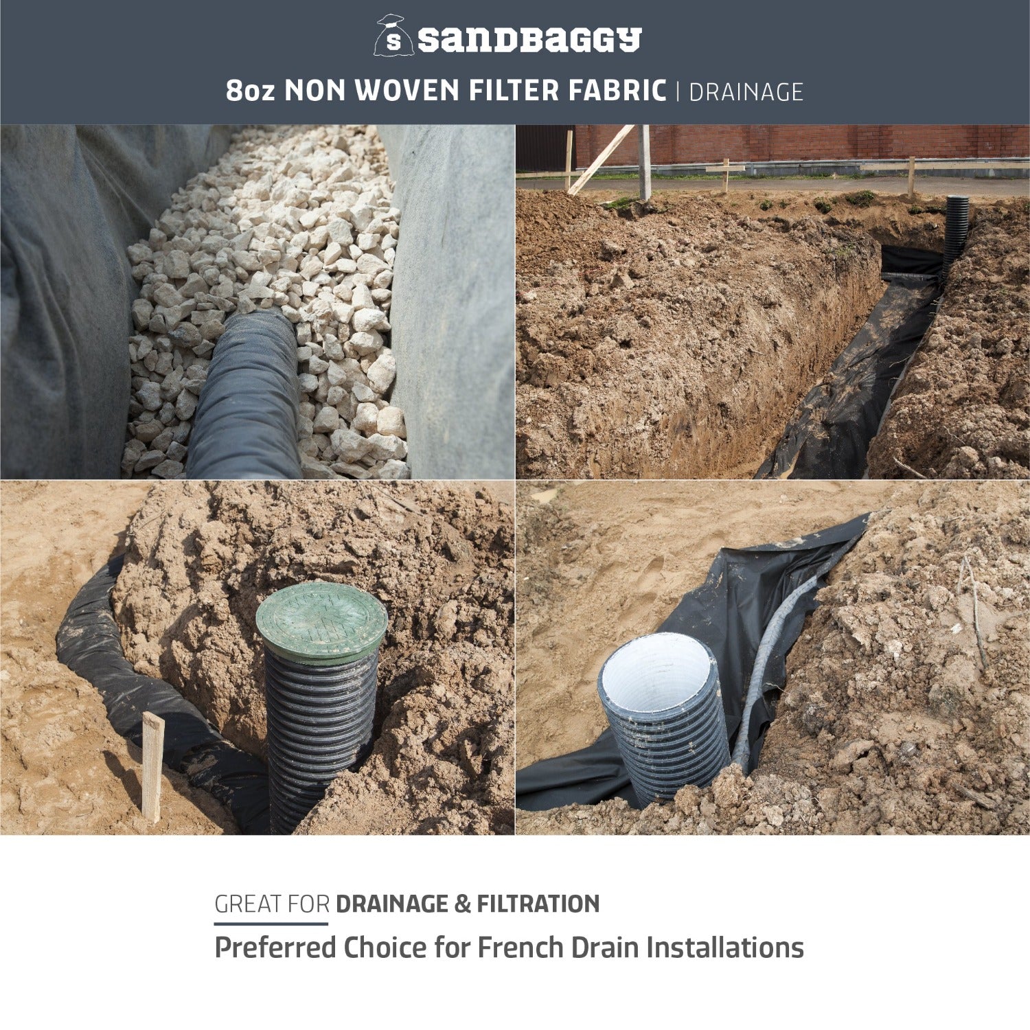  Non Woven Geotextile Fabric French Drain 7oz, 3ft/5ft