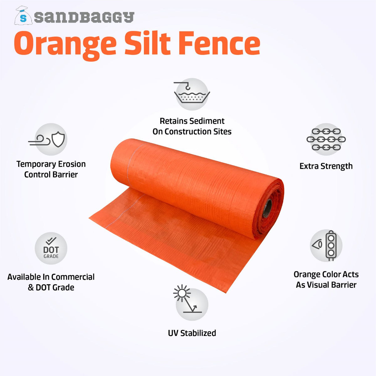Sandbaggy Silt Fence Fabric Roll – Orange, 3 Ft X 500 Ft, UV-Resistant Erosion Control