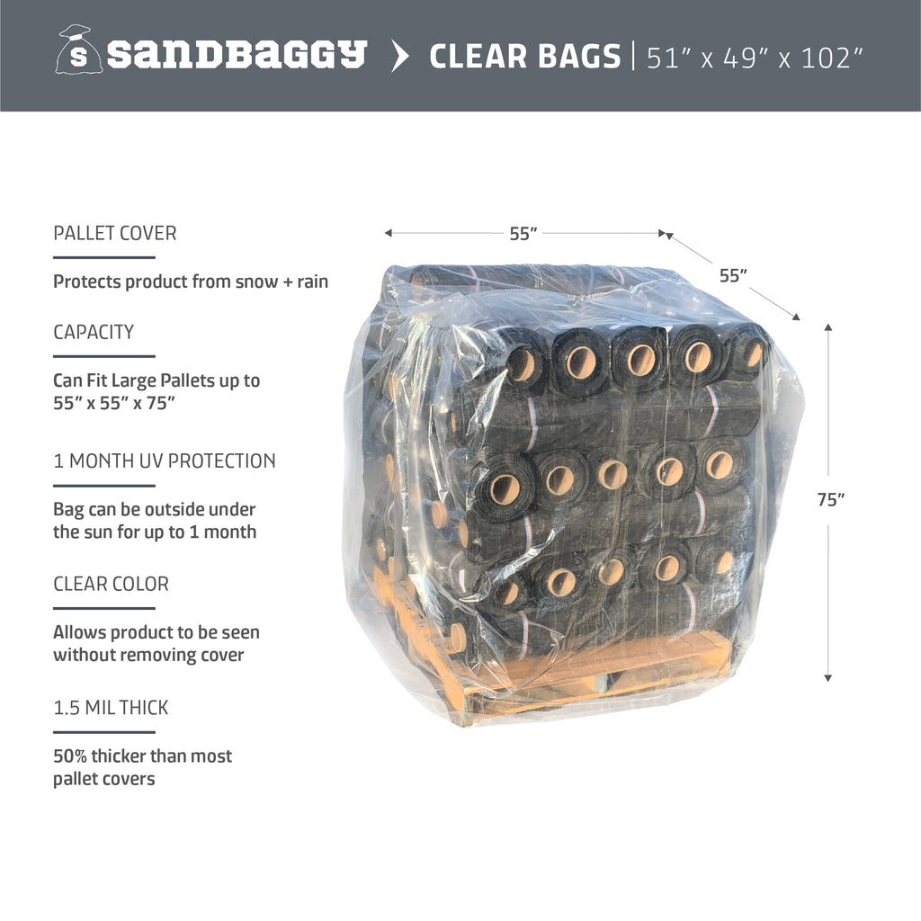 Sandbaggy Clear Pallet Covers | Made in USA | Fits Large Pallets Up to 55" x 55" x 75" | Built w/ 1 Month UV | 1.5 Mil Thick