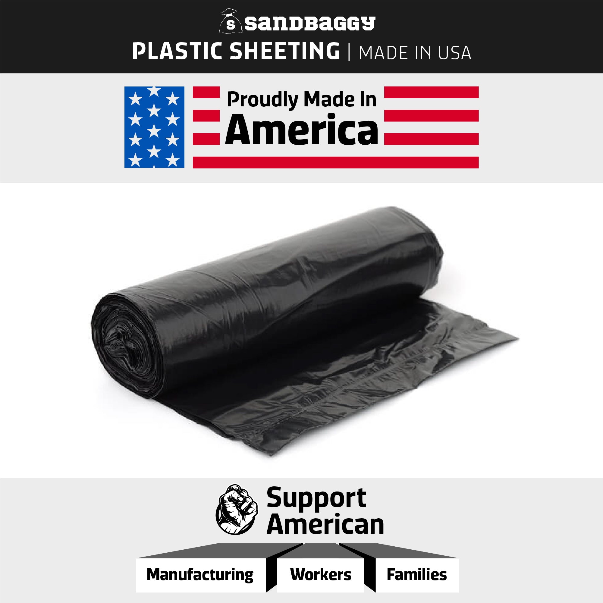 6 Mil Black Plastic Sheeting Roll - Polyethylene Visqueen | USA Made 15 rolls