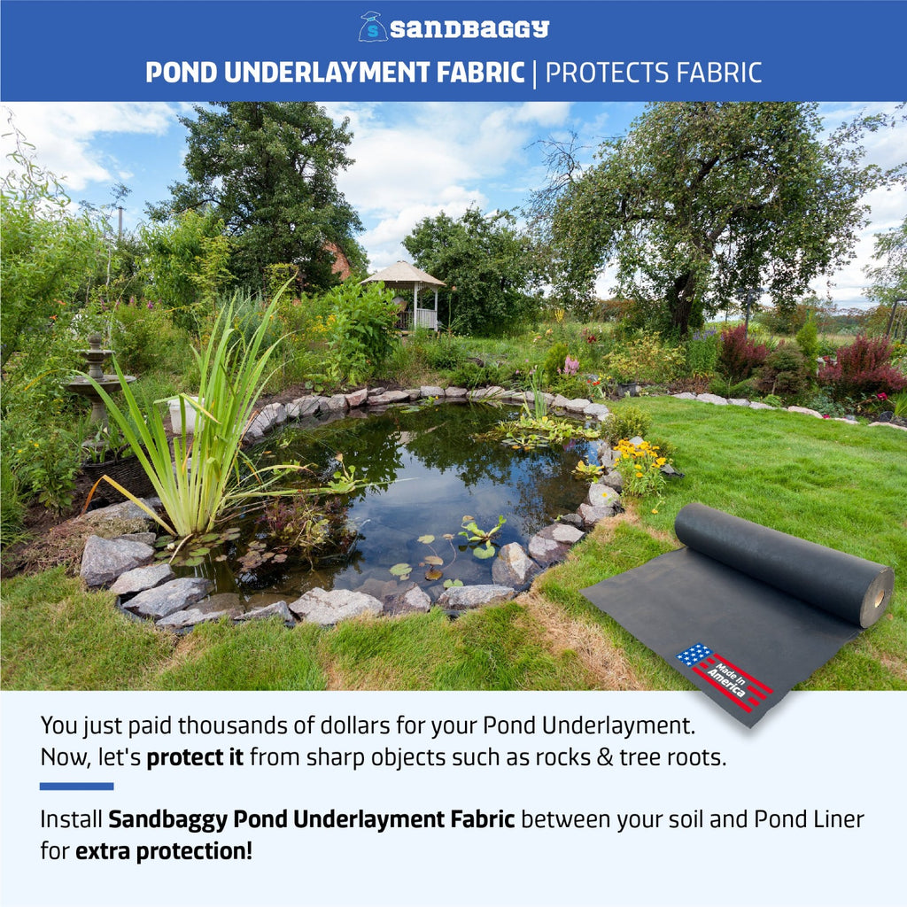 geotextile pond underlay is puncture resistant, protecting pond liner from sharp objects