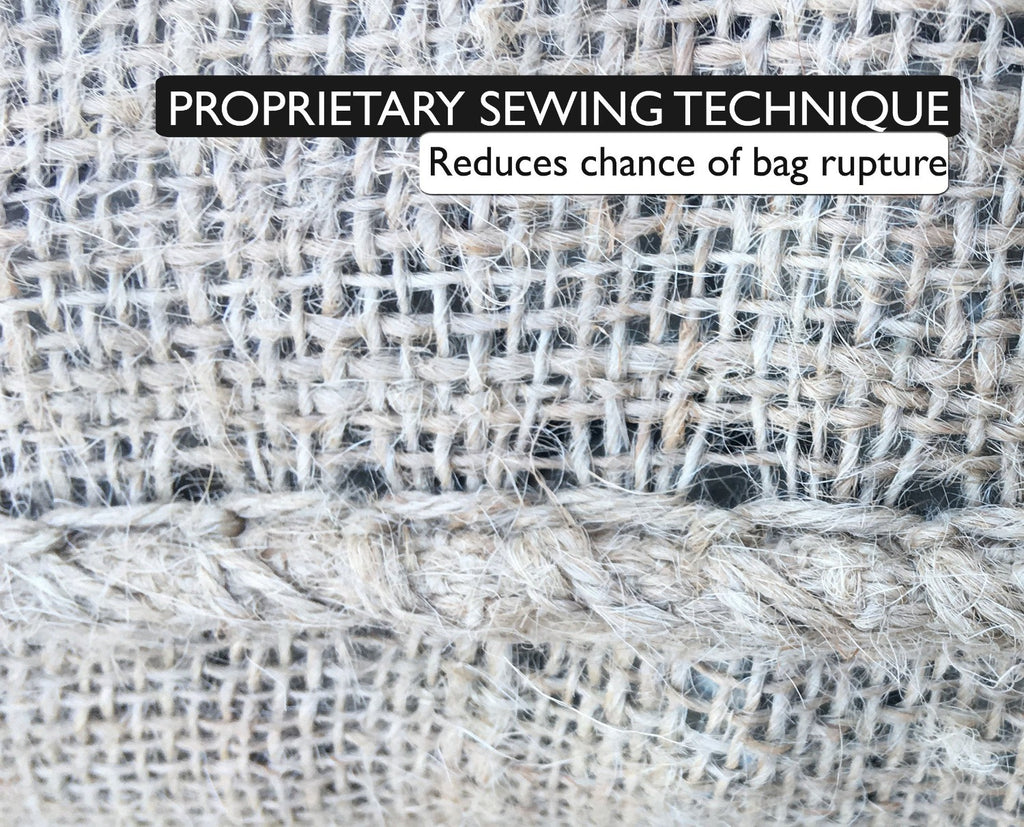18x30 burlap bags are made with a proprietary sewing technique that reduces the chance of bag rupture