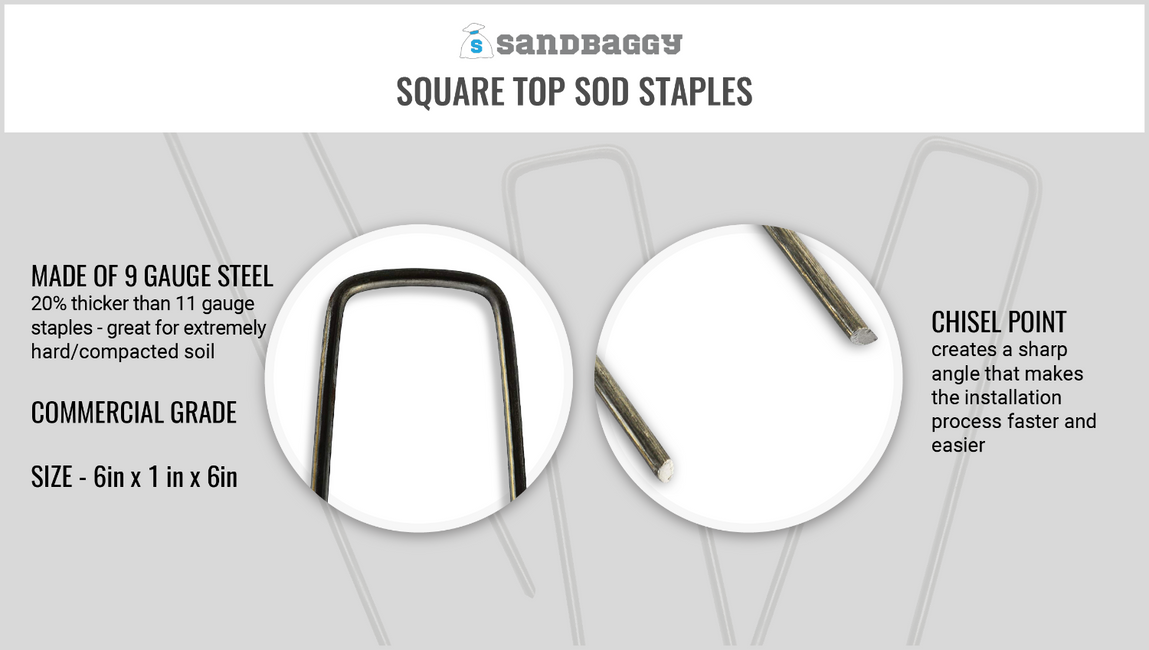 Sandbaggy Extra Wide Landscape Staples – 6" W X 8" L, 7 Gauge Galvanized Steel – Heavy Duty Anchor Pins