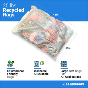 25 lbs Recycled Rags: 31 in wide x 45 in long: Environmentally Friendly Rags, Washable & Reusable, Large Size Rags For All Applications