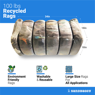 100 lbs Recycled Rags: 34 in long x 18 in wide x 18 in high: Environmentally Friendly Rags, Washable & Reusable, Large Size Rags For All Applications