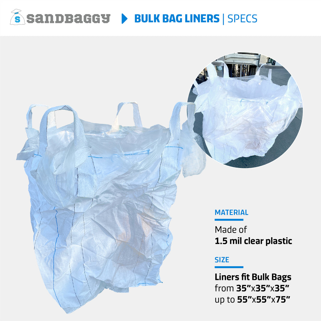 Clear FIBC Bulk Bag Liners | Made in USA | Fits Bags Up to 55" x 55" x 75" | 1 Month UV Protection