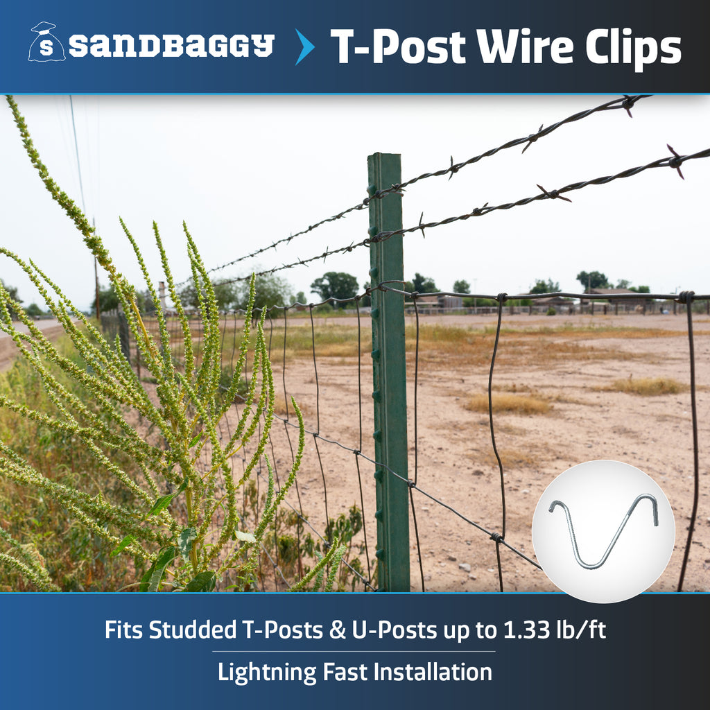 Sandbaggy T-Posts Wire Clips | Galvanized Rust Resistant Steel Fence Clips | Installs in Seconds