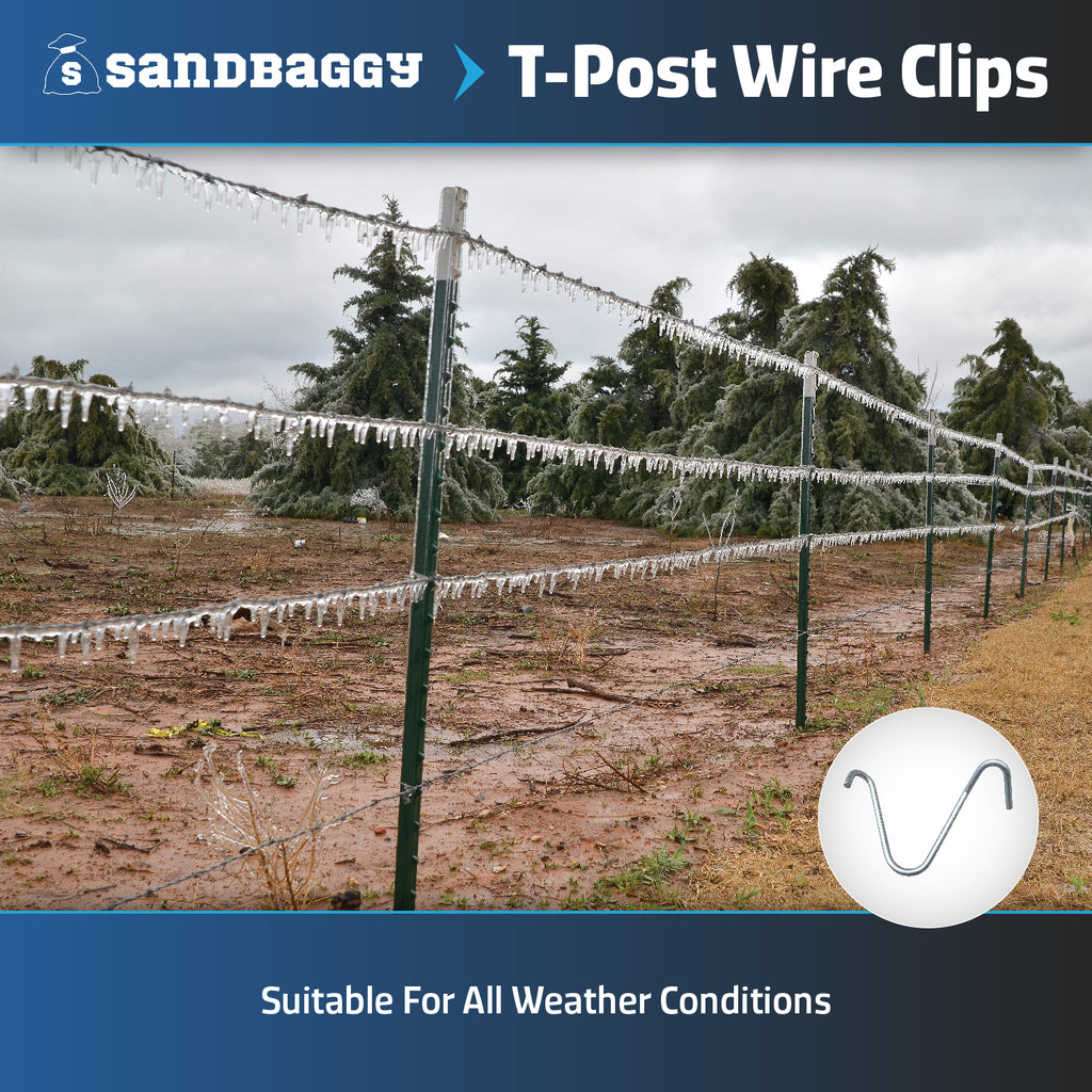 Sandbaggy T-Posts Wire Clips | Galvanized Rust Resistant Steel Fence Clips | Installs in Seconds