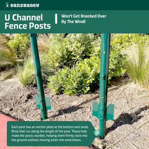 wind resistant U Channel Fence Posts with anchor plate