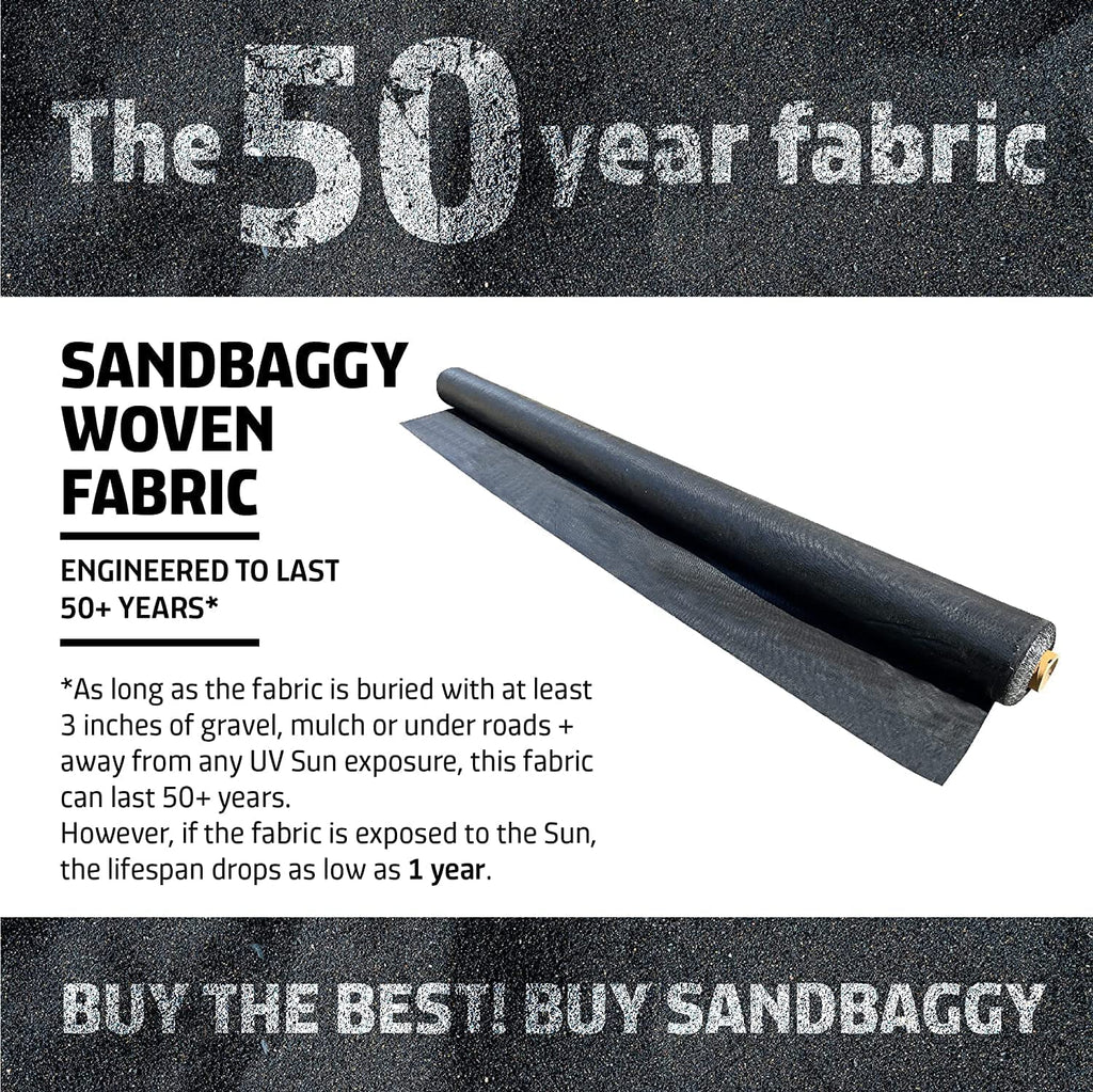 Sandbaggy Woven Geotextile Fabrics are long lasting and heavy duty, constructed to last more than 50 years!